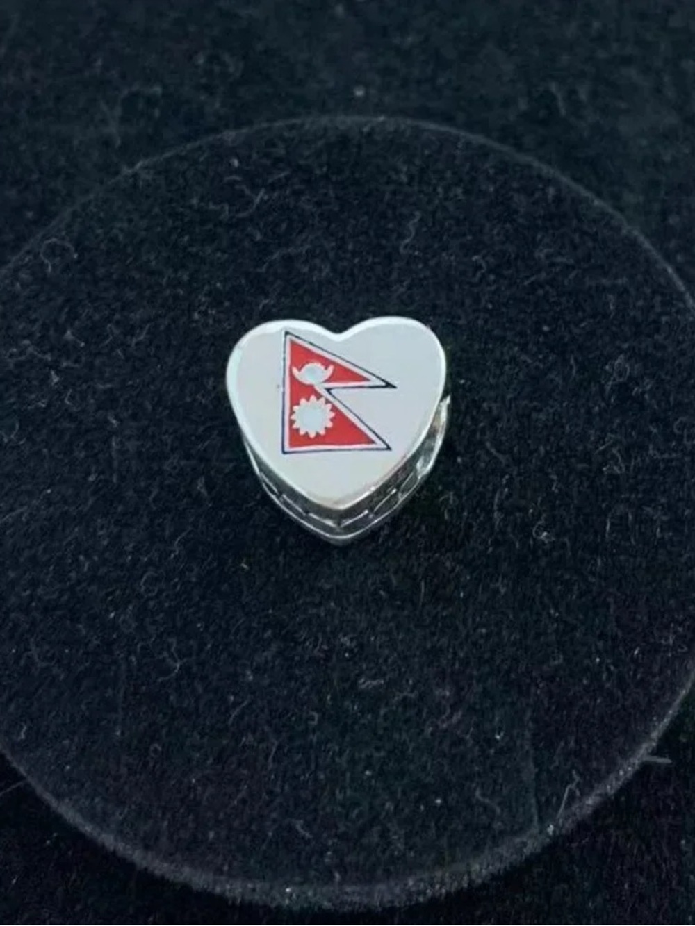 Pandora Silver Heart Charm with Red and White Enamel Flag
